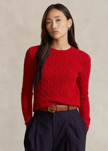 Load image into Gallery viewer, Model wearing Polo Ralph Lauren - Cable-Knit Wool Cashmere Julianna Sweater in New Red.
