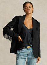 Load image into Gallery viewer, Model wearing Polo Ralph Lauren - Fringe-Trim Wool Twill Blazer in Black.
