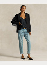 Load image into Gallery viewer, Model wearing Polo Ralph Lauren - Fringe-Trim Wool Twill Blazer in Black.
