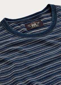 RRL - Indigo Striped Jersey T-Shirt in Blue/Multi.