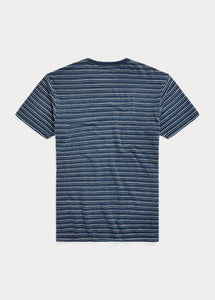 RRL - Indigo Striped Jersey T-Shirt in Blue/Multi - back.