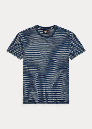 RRL - Indigo Striped Jersey T-Shirt in Blue/Multi.