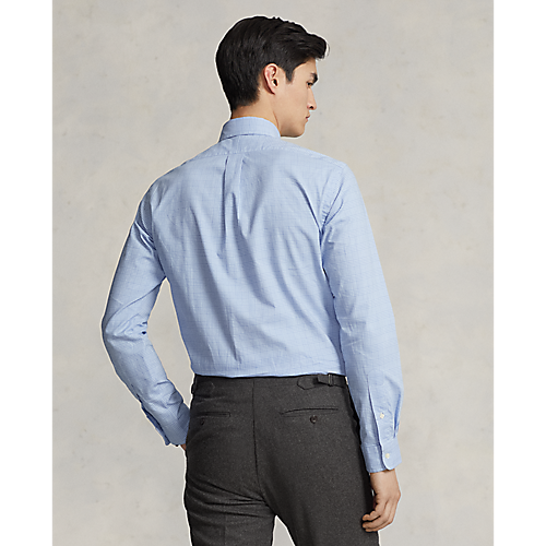 Model wearing POLO Ralph Lauren - L/S Sanded Twill Sportshirt with Estate Spread Collar in Blue/White - back.