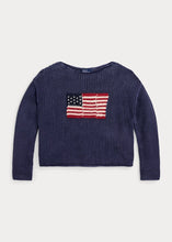 Load image into Gallery viewer, Polo Ralph Lauren - Flag Pointelle Cotton-Linen Sweater in Blue Multi.
