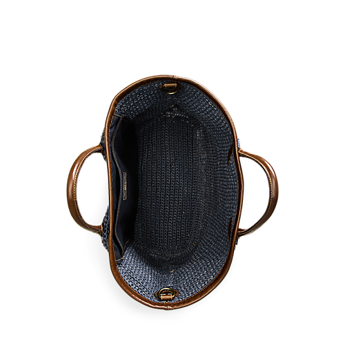 RRL - Large Cotton/Jute/Leather Beach Bag in Indigo/Brown.