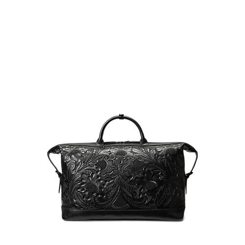 RRL - Leather Embossed Nathaniel Extra Large Weekender Tote Bag in Black.