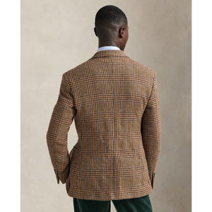 Model wearing POLO Ralph Lauren - Single Breasted Large Glenplaid Polo Yale Sportcoat in Tan/Multi- back.