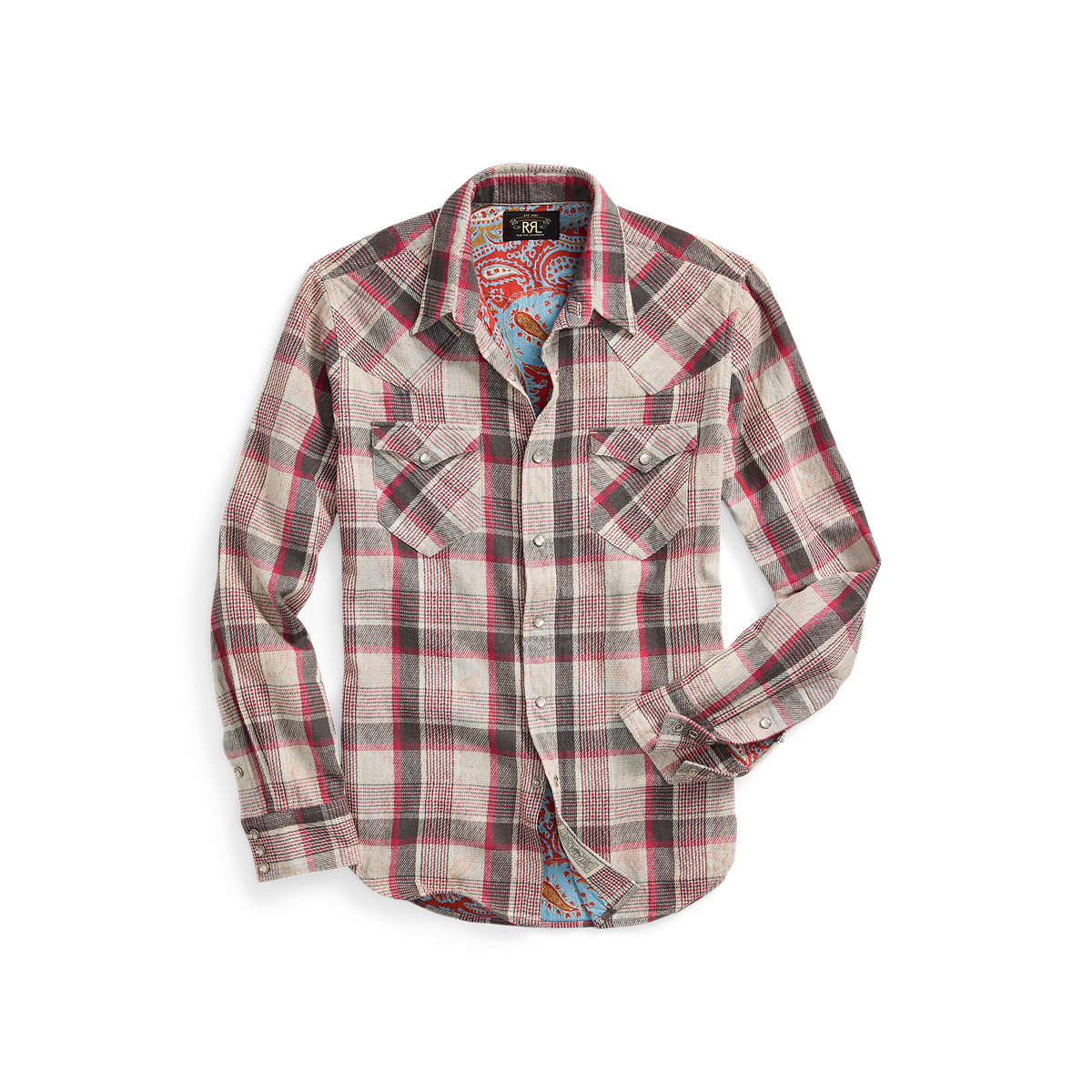 RRL - LS Buffalo Western Shirt Plaid in Red/Cream Multi.
