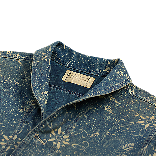 RRL - Indigo Print Woven Overshirt in Indigo/White Multi.