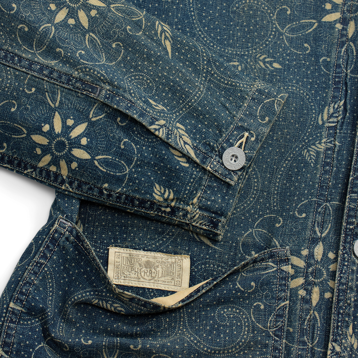 RRL - Indigo Print Woven Overshirt in Indigo/White Multi.