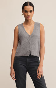 Model wearing ZSupply Bryce Sweater Vest in Medium Heather Grey.