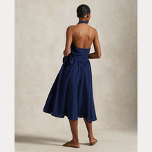 Load image into Gallery viewer, Model wearing Polo Ralph Lauren - Halter Sleeveless A-Line Dress in Newport Navy - back.
