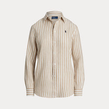 Load image into Gallery viewer, Polo Ralph Lauren - Linen Classic LS Button Front Shirt in Cafe Tan/White.
