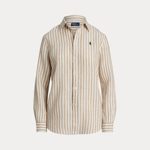 Polo Ralph Lauren - Linen Classic LS Button Front Shirt in Cafe Tan/White.