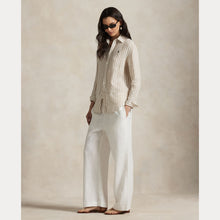 Load image into Gallery viewer, Model wearing Polo Ralph Lauren - Linen Classic LS Button Front Shirt in Cafe Tan/White.
