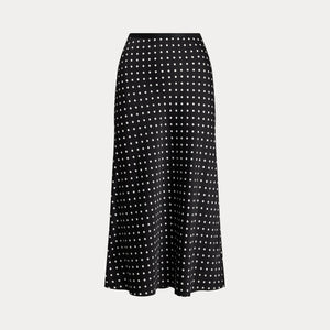 Polo Ralph Lauren - Poly Satin Polka Dot Maxi Pencil Skirt in Polka Dot Black/White.