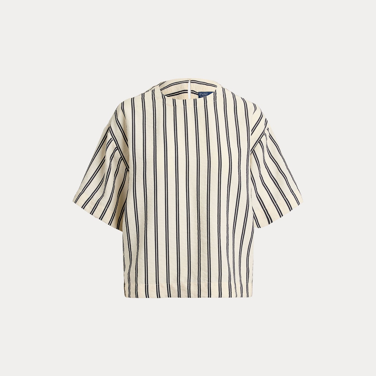 Polo Ralph Lauren - Silk Nylon SS Crew Neck Blouse in White/Black Stripe.