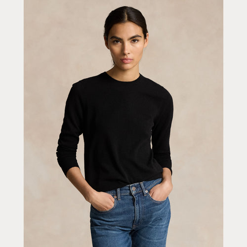 Model wearing Polo Ralph Lauren - Cashmere Crewneck Sweater in Black.