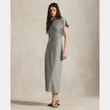 Load image into Gallery viewer, Model wearing Polo Ralph Lauren - Wool Jersey Knit Crew Neck SS A Line Dress in Light Smoke Heather.
