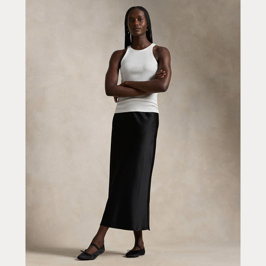 Model wearing Polo Ralph Lauren - Satin Skirt in Black.