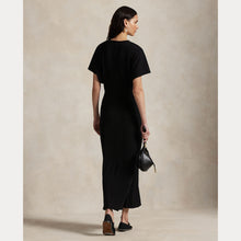Load image into Gallery viewer, Model wearing Polo Ralph Lauren - Wool Jersey Knit Crew Neck SS A Line Dress in Black - back.
