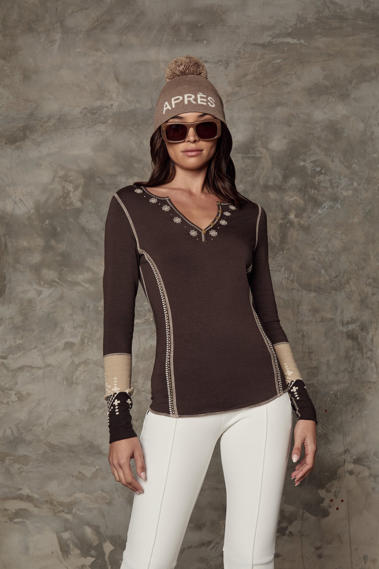 Model wearing Alp N Rock - Shayne Henley Shirt in Coffee.