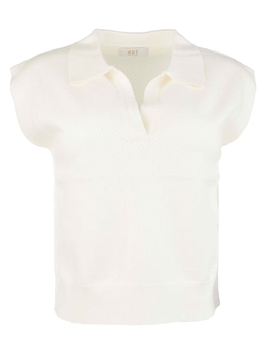 Kut from the Kloth - Blanche Pullover Collar Knit Sweater Vest in White.