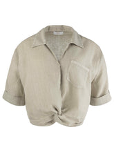 Load image into Gallery viewer, Kut from the Kloth - Rebel Knot Front Shirt w/ Cuffed Sleeves in Wheat.
