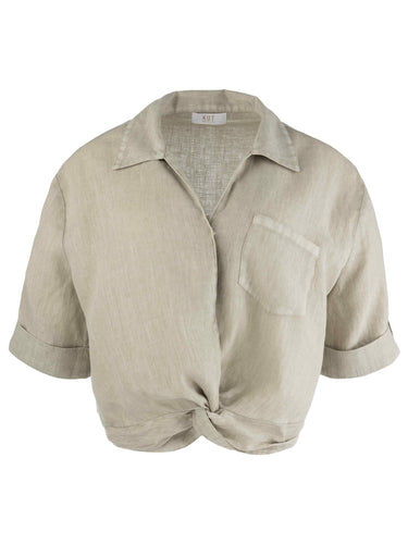 Kut from the Kloth - Rebel Knot Front Shirt w/ Cuffed Sleeves in Wheat.