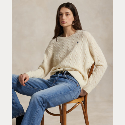 Model wearing Polo Ralph Lauren - Wool/Cashmere LS Crewneck Pullover Sweater in Authentic Cream.
