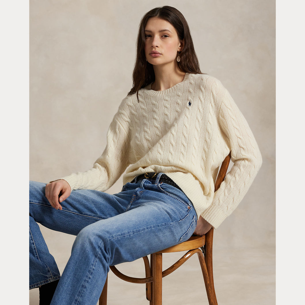 Model wearing Polo Ralph Lauren - Wool/Cashmere LS Crewneck Pullover Sweater in Authentic Cream.