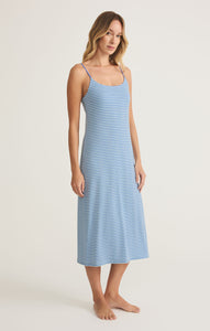 Model wearing ZSupply Sunday Rib Dress in Salt Water.
