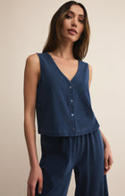 Load image into Gallery viewer, Model wearing ZSupply Solace Jersey Denim Top Indigo.
