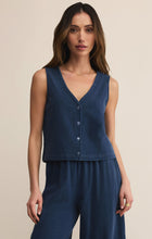 Load image into Gallery viewer, Model wearing ZSupply Solace Jersey Denim Top Indigo.
