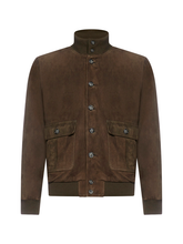 Load image into Gallery viewer, Valstar Suede Bomber Jacket in Muschio.

