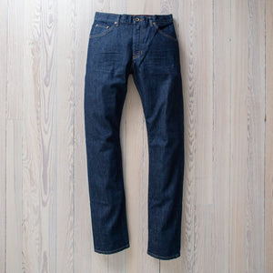 Raleigh Denim Martin thin taper resin rinse jeans front view.