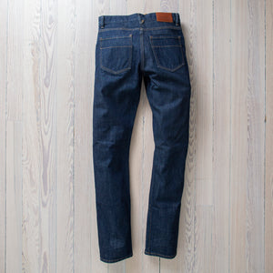 Raleigh Denim Martin thin taper resin rinse jeans back view..