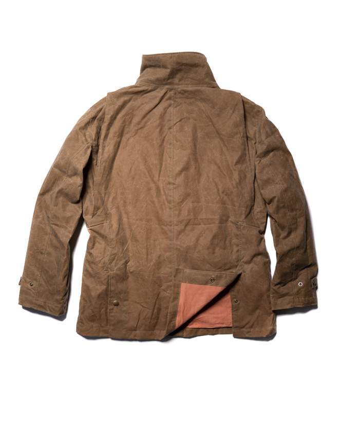 Back of Tom Beckbe Tensaw jacket in tobacco.