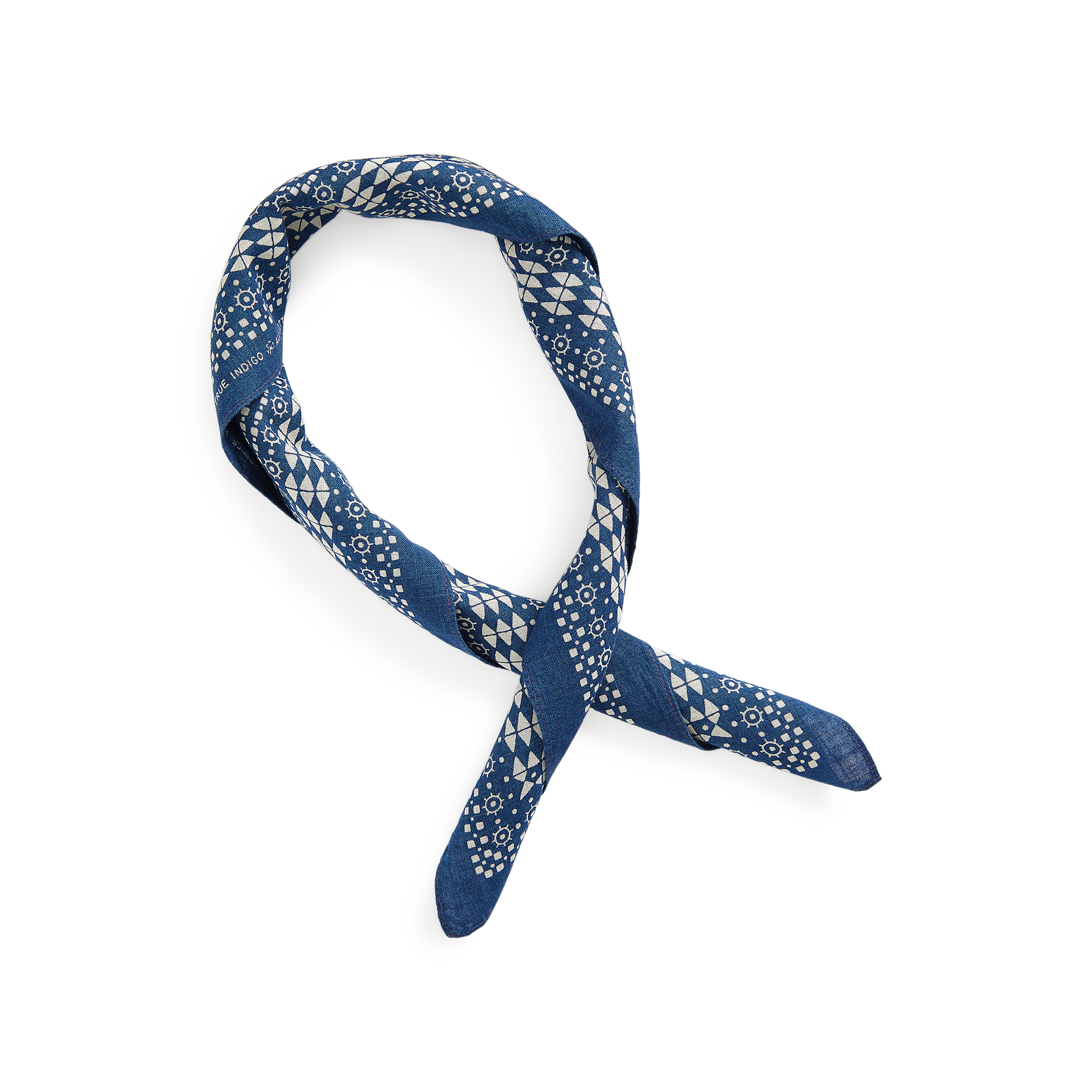 RRL logo print cotton bandana in indigo / greige.