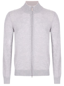 Gran Sasso - Full Zip Pima Cotton Cardigan Sweater in Light Grey.