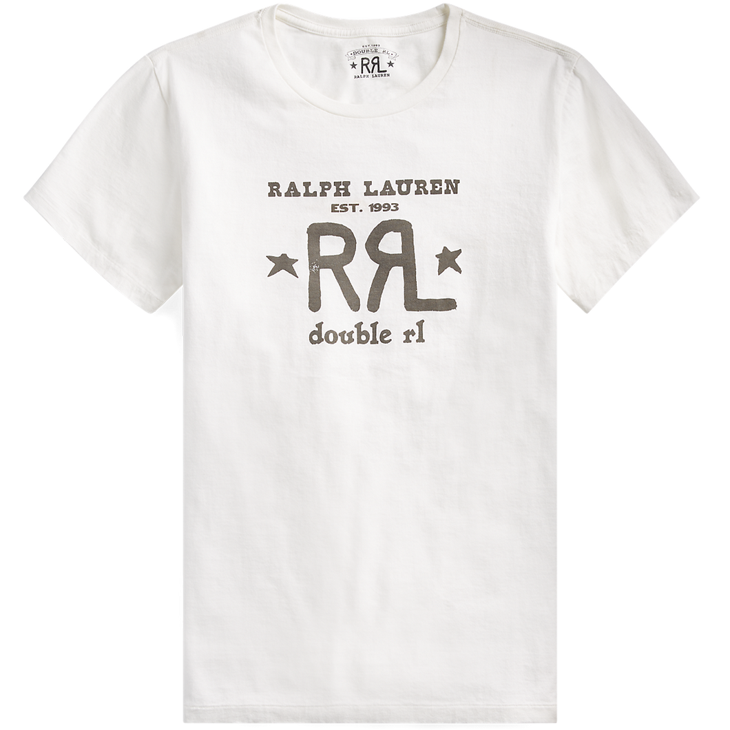 RRL logo crewneck t-shirt in paper white.