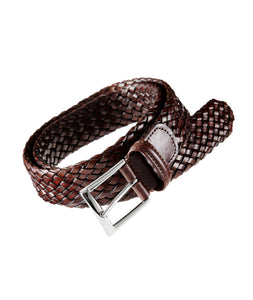 Anderson's leather woven belt in dark brown.