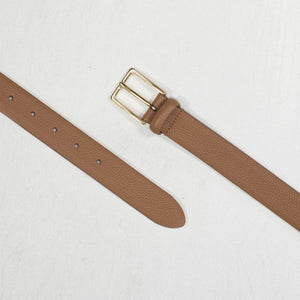 Anderson women's leather belt in tan wtih gold buckle.