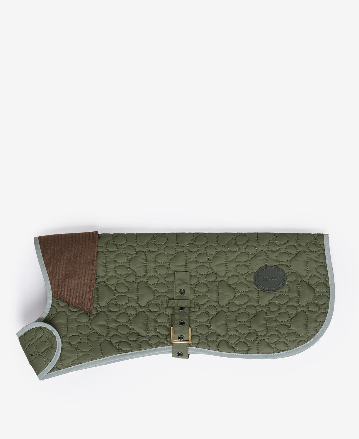Barbour Paw Quilt Dog Coat in Olive.