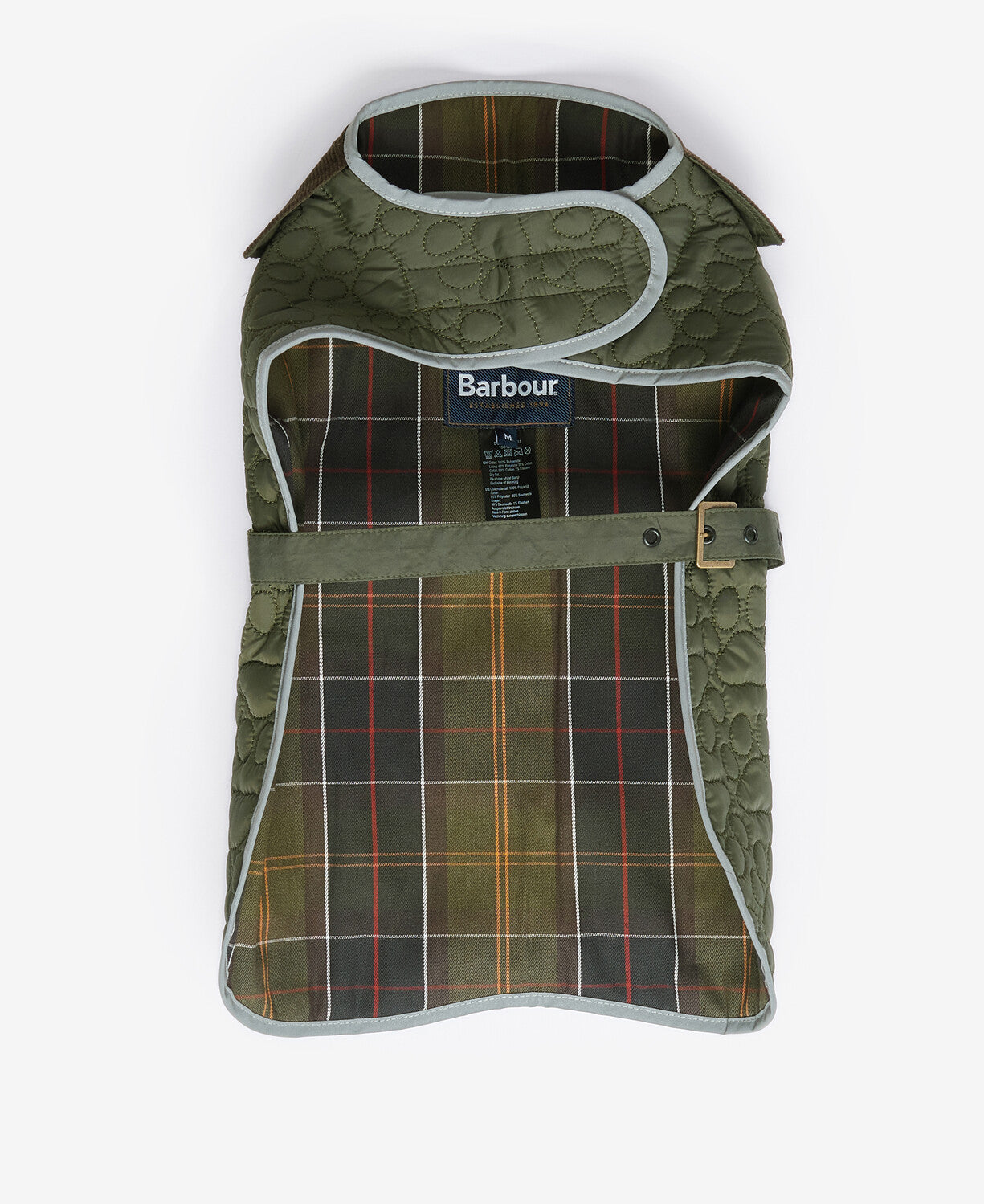 Barbour Paw Quilt Dog Coat in Olive.