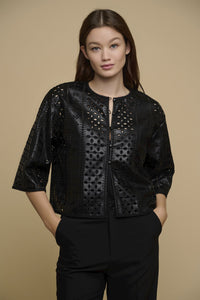 Model wearing Rino & Pelle - Danet Cropped Wide Sleeve Jacket in Black.