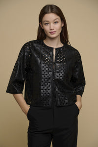 Model wearing Rino & Pelle - Danet Cropped Wide Sleeve Jacket in Black.