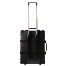 Load image into Gallery viewer, Globe-Trotter Deluxe 20&quot; Trolley case in Caviar and Brown with arms extended.
