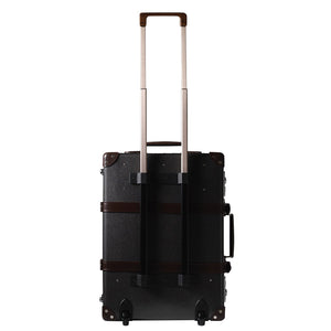 Globe-Trotter Deluxe 20" Trolley case in Caviar and Brown with arms extended.