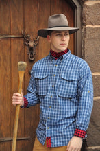 Load image into Gallery viewer, Model Wearing BraeVal Exventurer Shirt EXV-136 in Blue.
